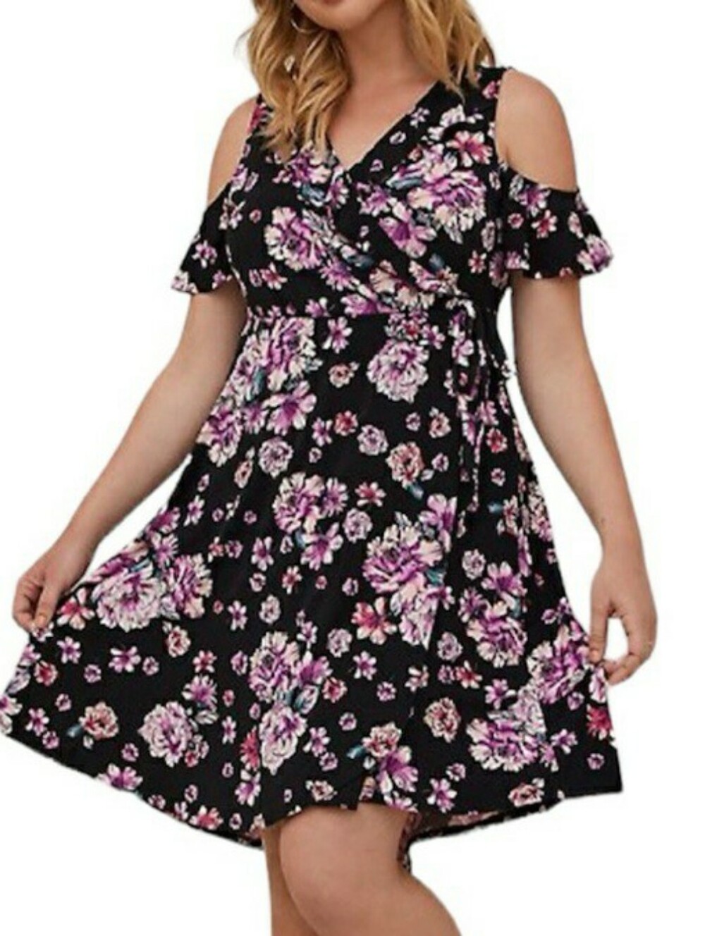 〰️torrid〰️ Floral Cold-Shoulder Faux Wrap Dress 1X